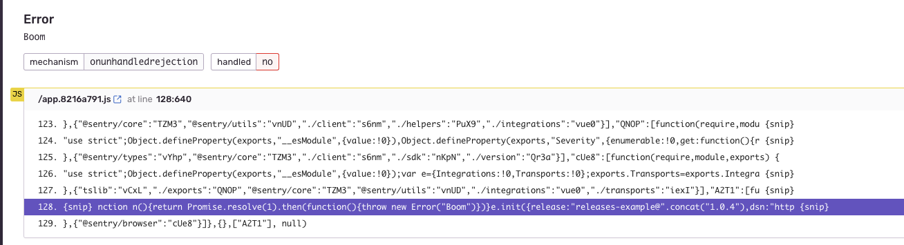 Sentry error without source maps