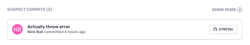 Image of a 'Suspect commit' in Sentry